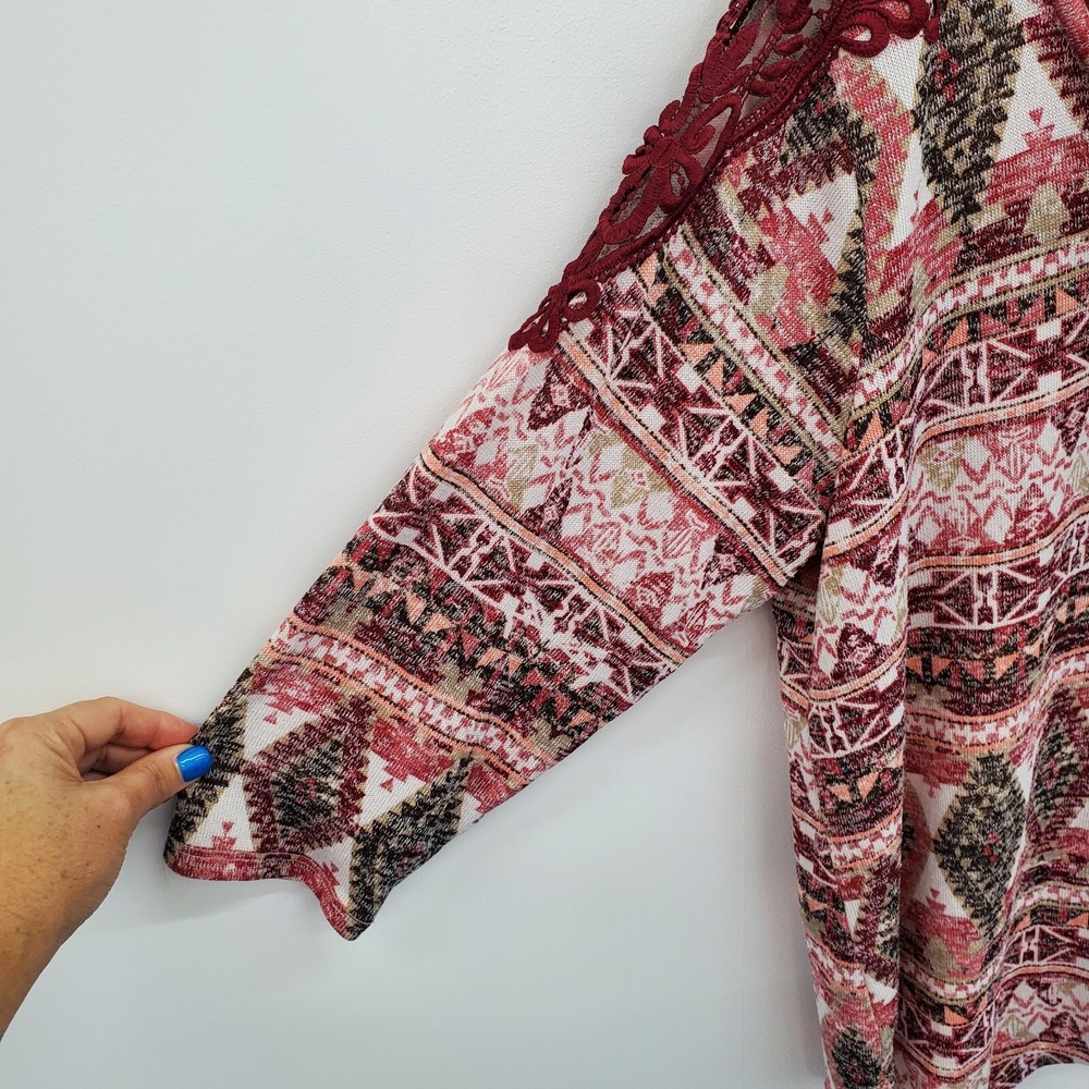 Absolutely‎ Famous Womens 3X Boho Aztec Print Top Pink Red Cowl Neck Plus Size - Picture 6 of 13